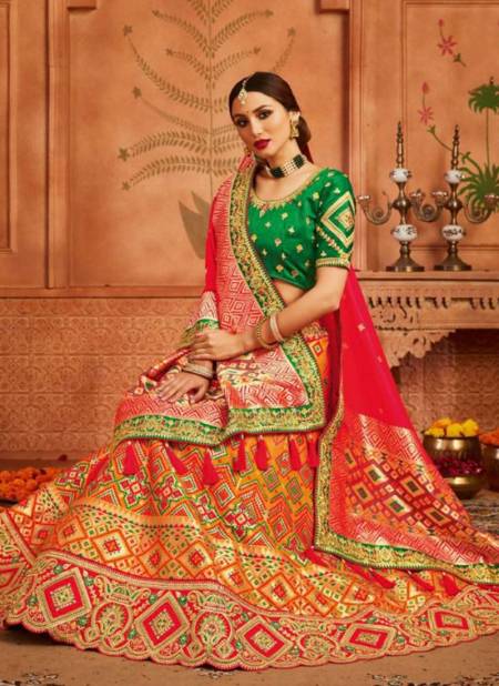 Red And Green Colour Gajraj New Designer Festive Wear Heavy Silk Lehenga Choli Collection 114